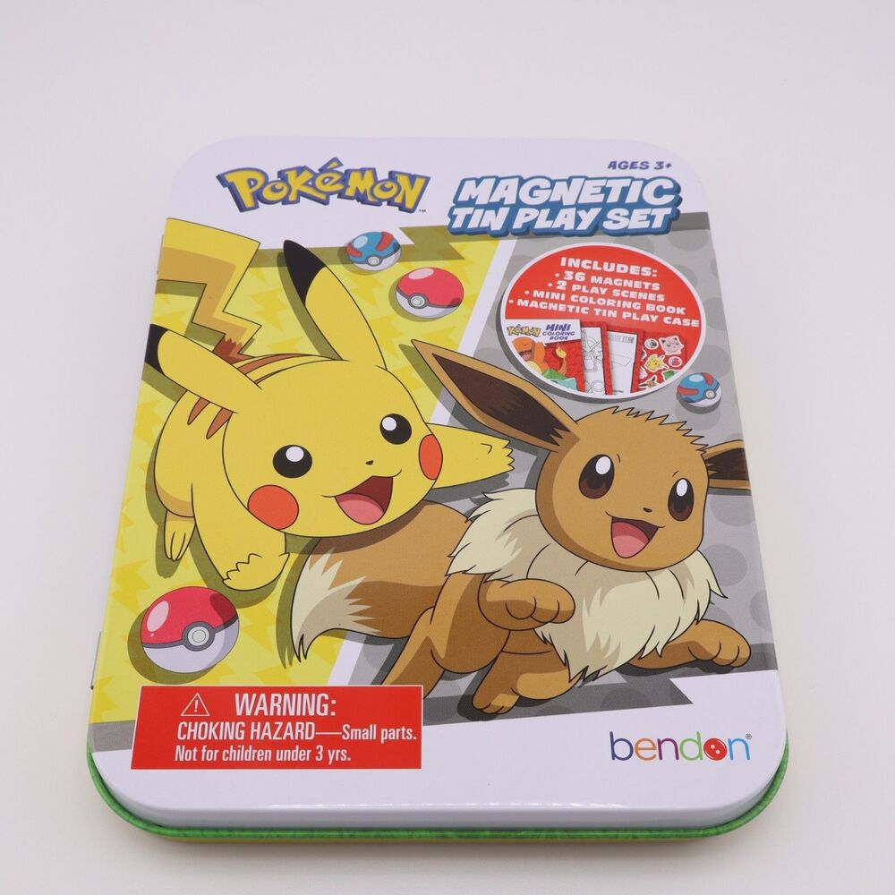 Bendon Pokémon Magnetic Tin Play Set Pikachu & Eevee Includes Coloring Book